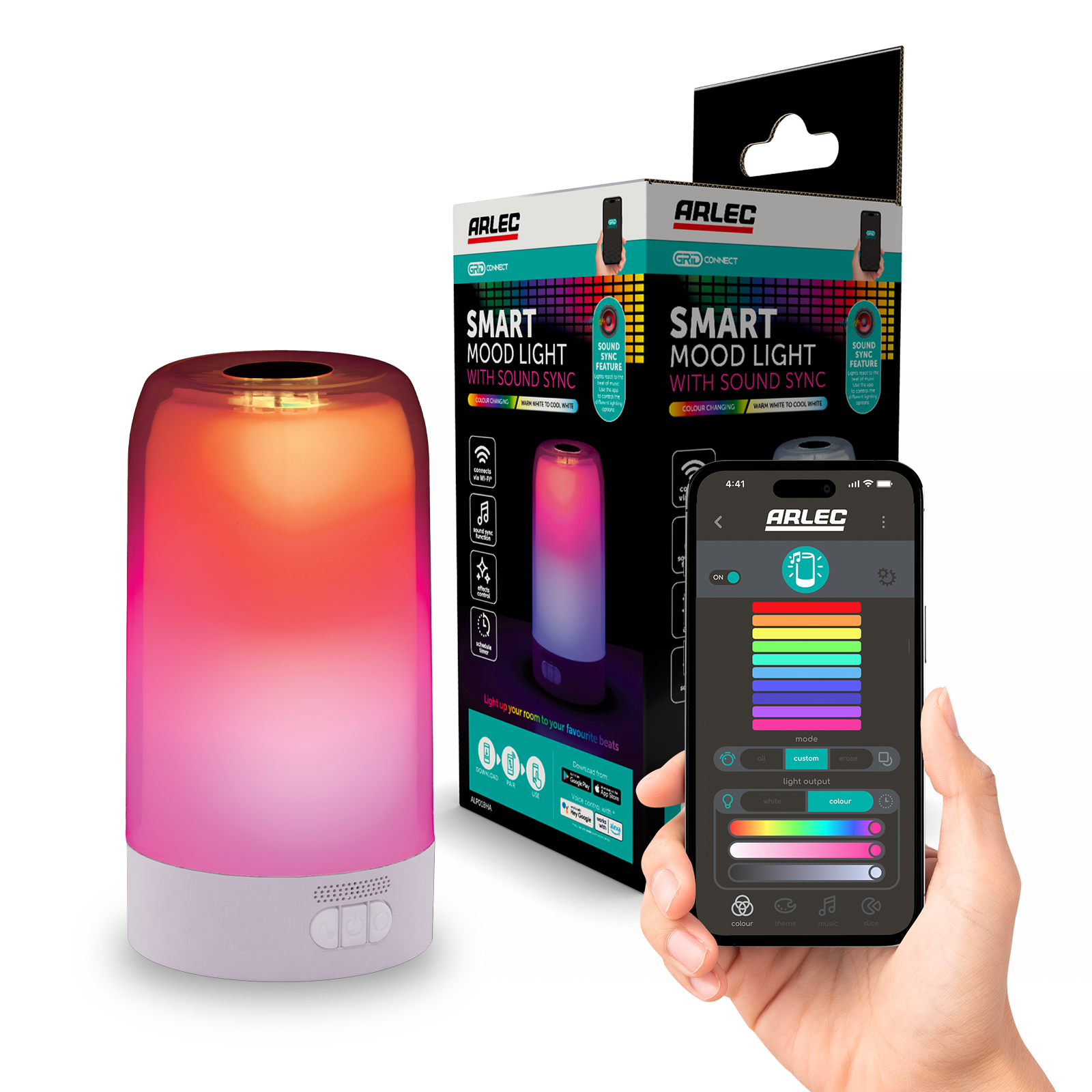 Arlec White Grid Connect Smart Sound Sync Mood Lamp RGB CCT