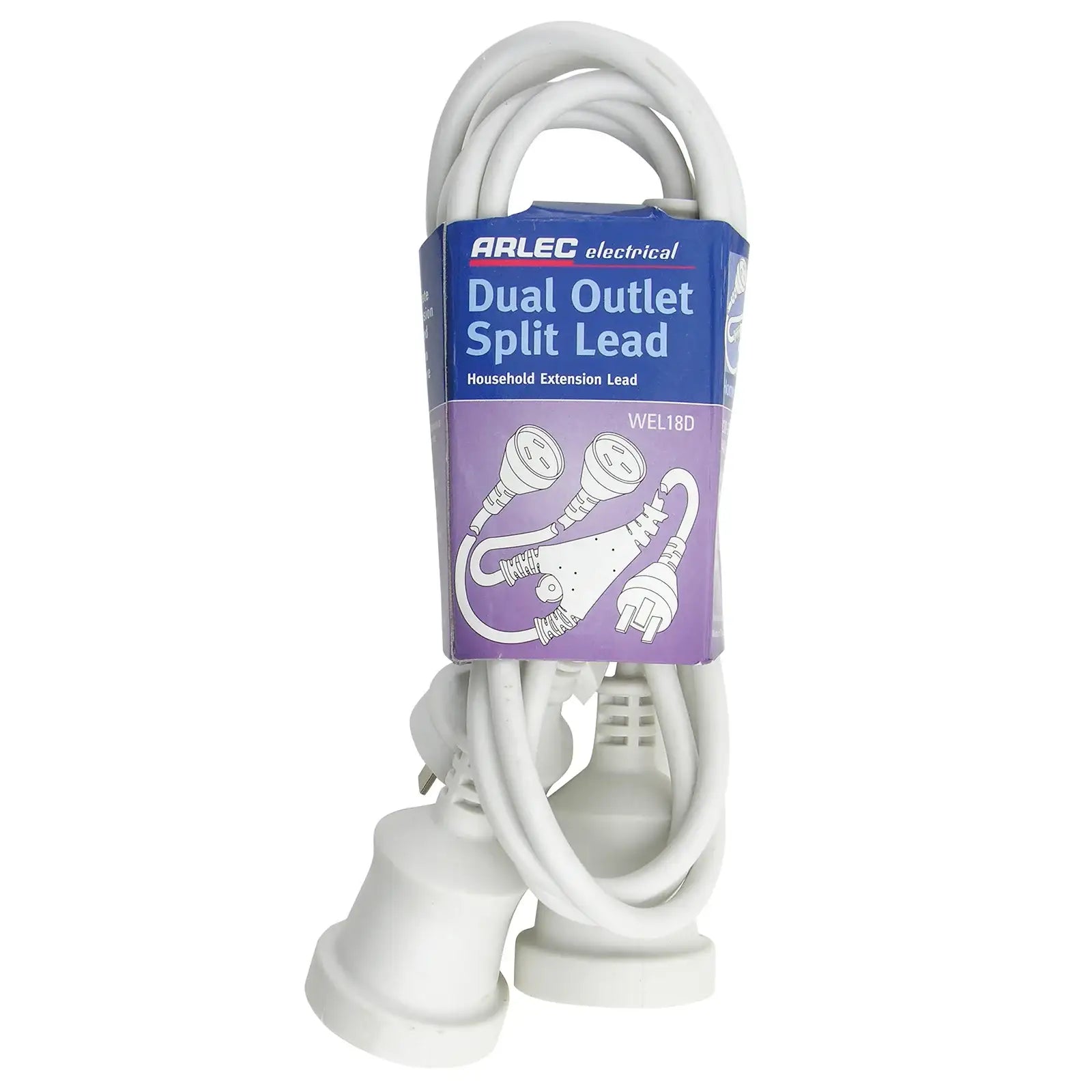 Arlec 1.8m Domestic Dual Outlet Split Extension Lead - indoor extension lead, 2 outlet extension cord, domestic power solution