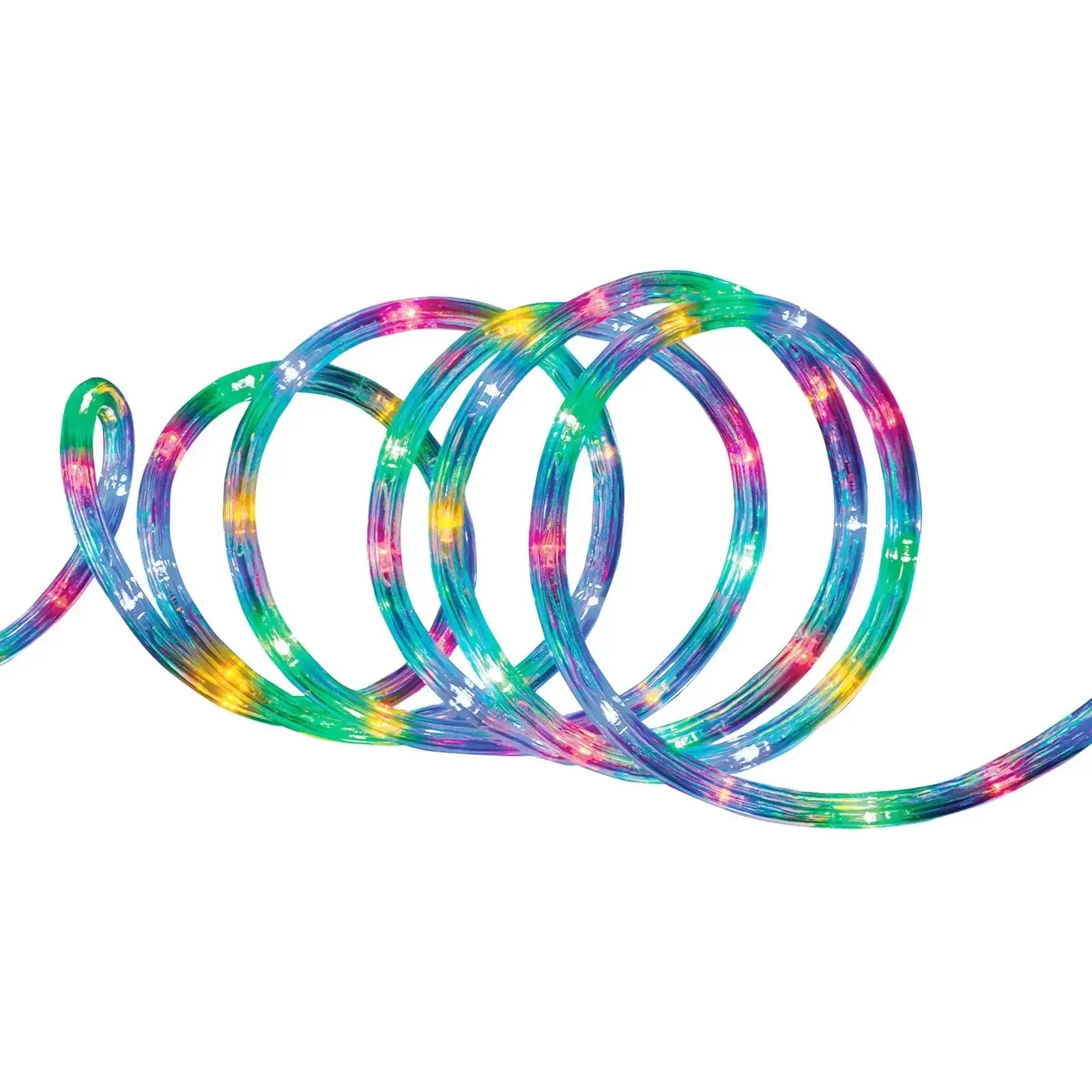 10m multicolor LED rope light for festive decoration on white background