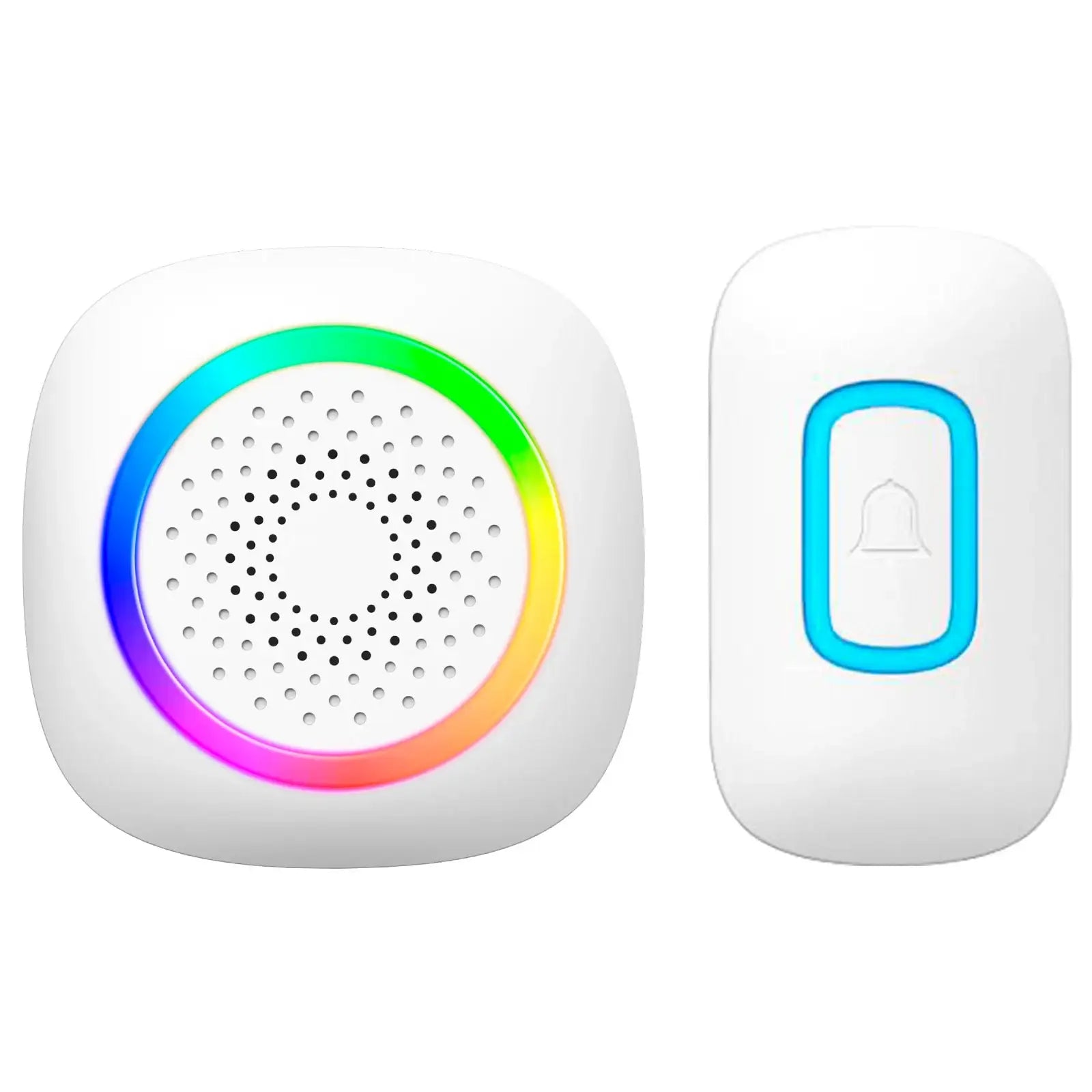 Arlec 200m White Wireless Plug-in RGB Door Chime with Push Button – smart door chime, RGB LED chime, wireless plug-in doorbell
