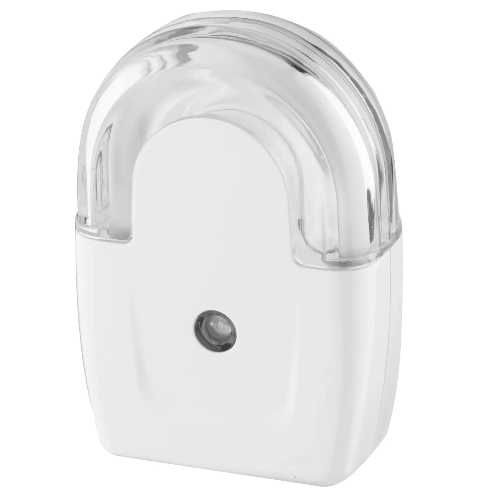 White Arlec plug-in night light with clear, curved top and light sensor