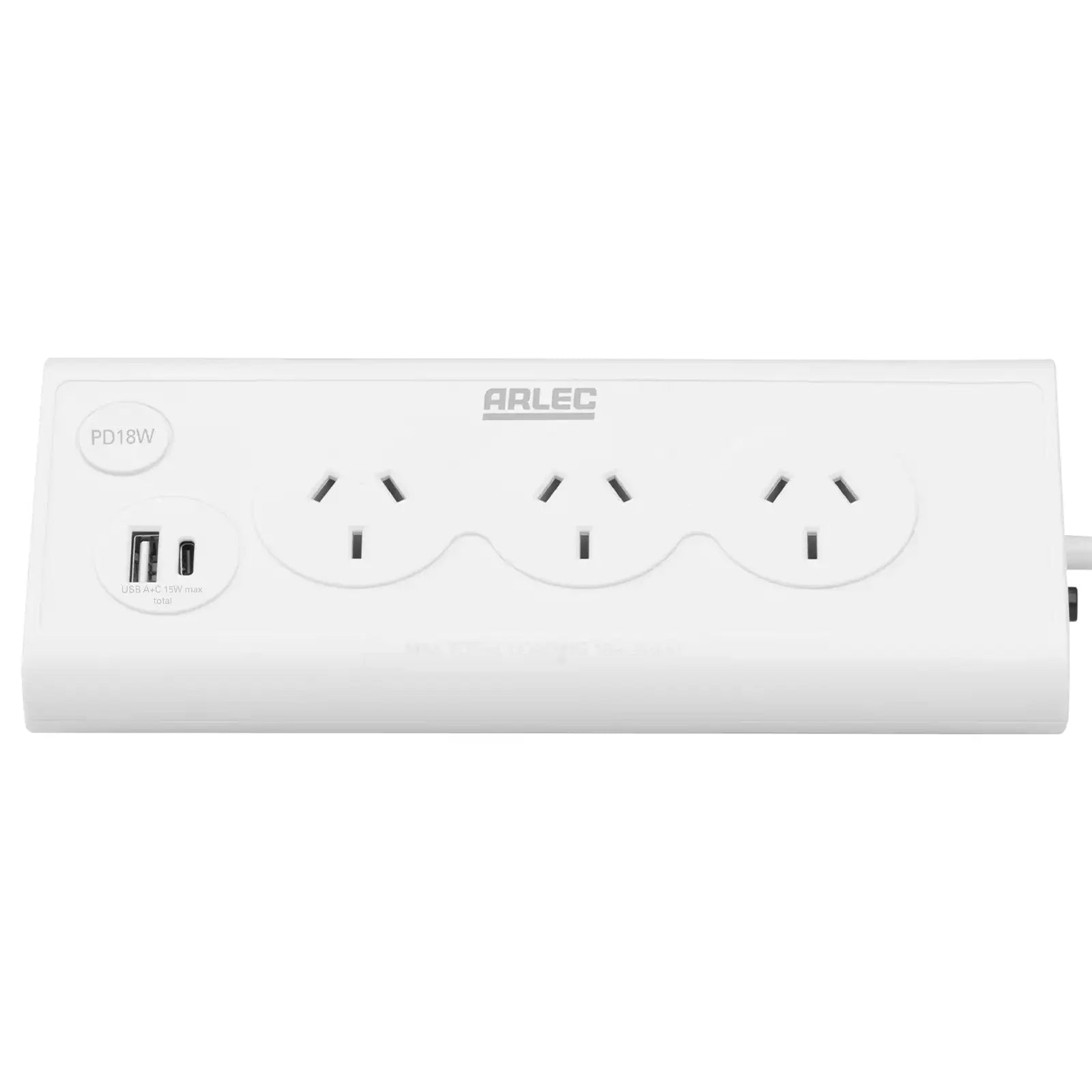 Arlec 3 Outlet Triangular Powerboard With PD18W Fast Charging USBs - triangular powerboard, fast charge extension, USB-C and USB-A charger board