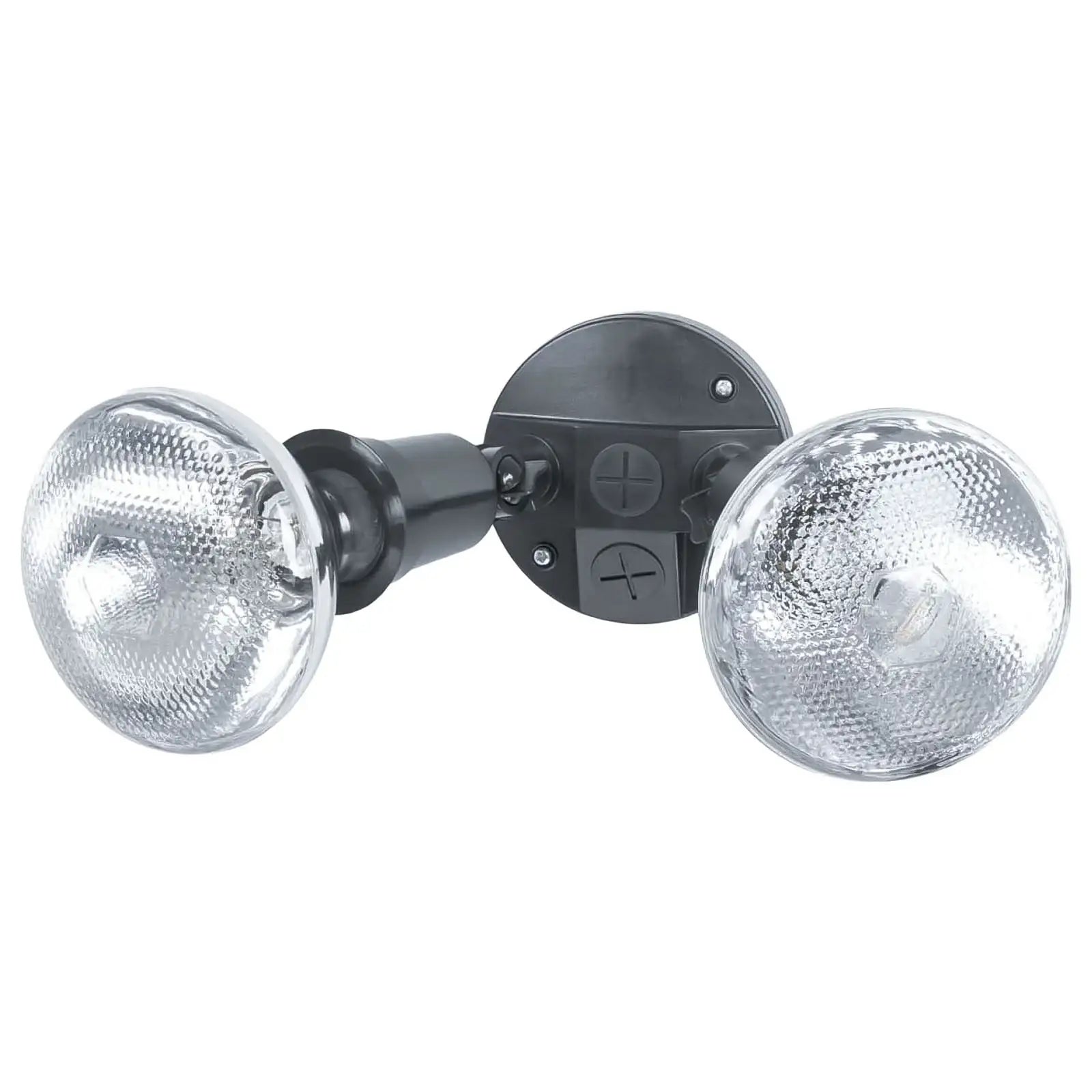 Black 150W compact twin security flood light with round base and adjustable lamps