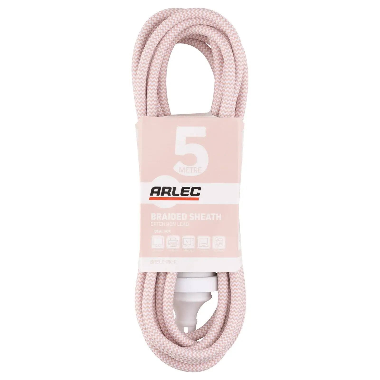 5m Braided Extension Lead Pink - stylish pink power cord, 5m braided extension, decorative cable