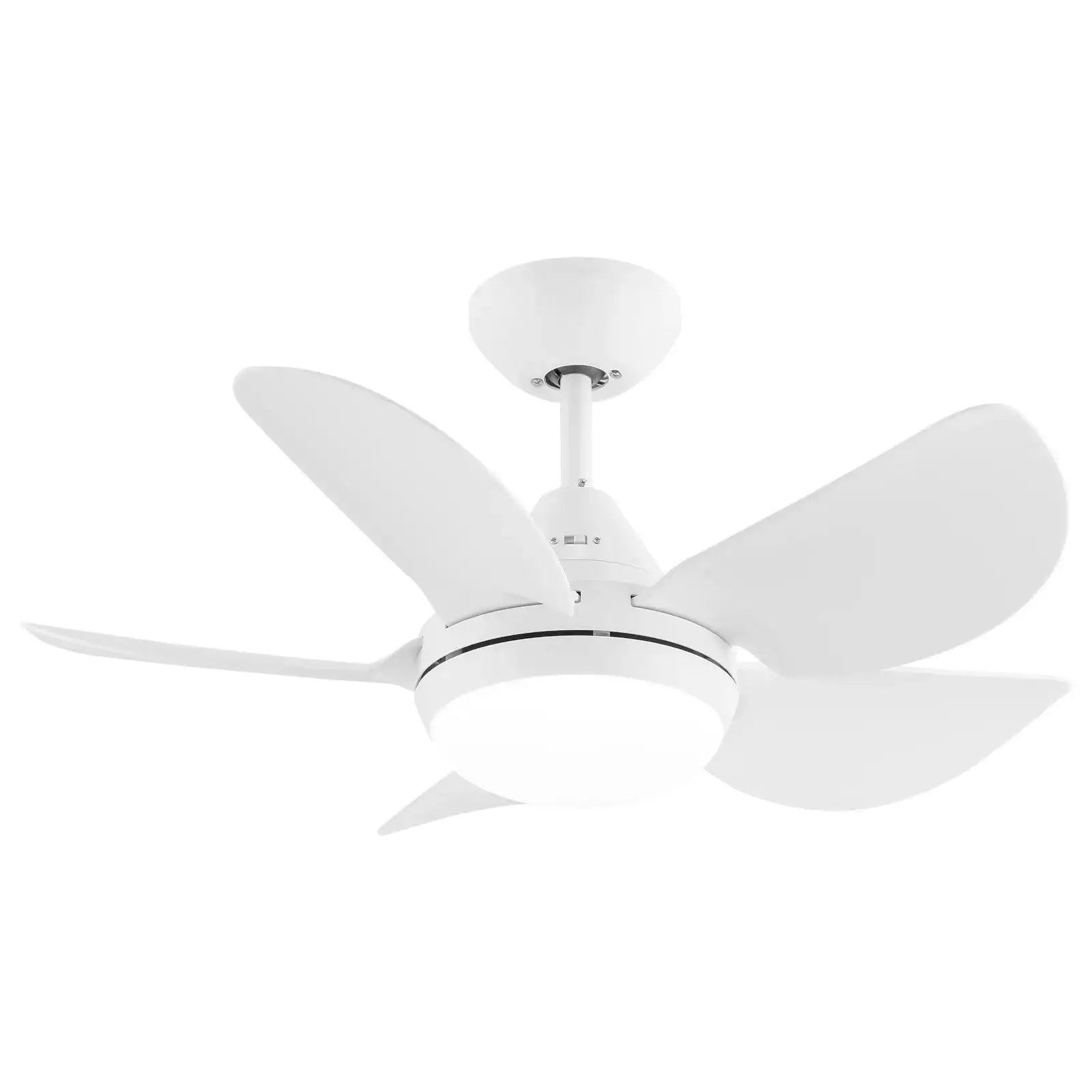 arlec 76cm maxy ceiling fan with light – compact 5 blade white ceiling fan; tri-colour led panel fan; modern fan for small rooms