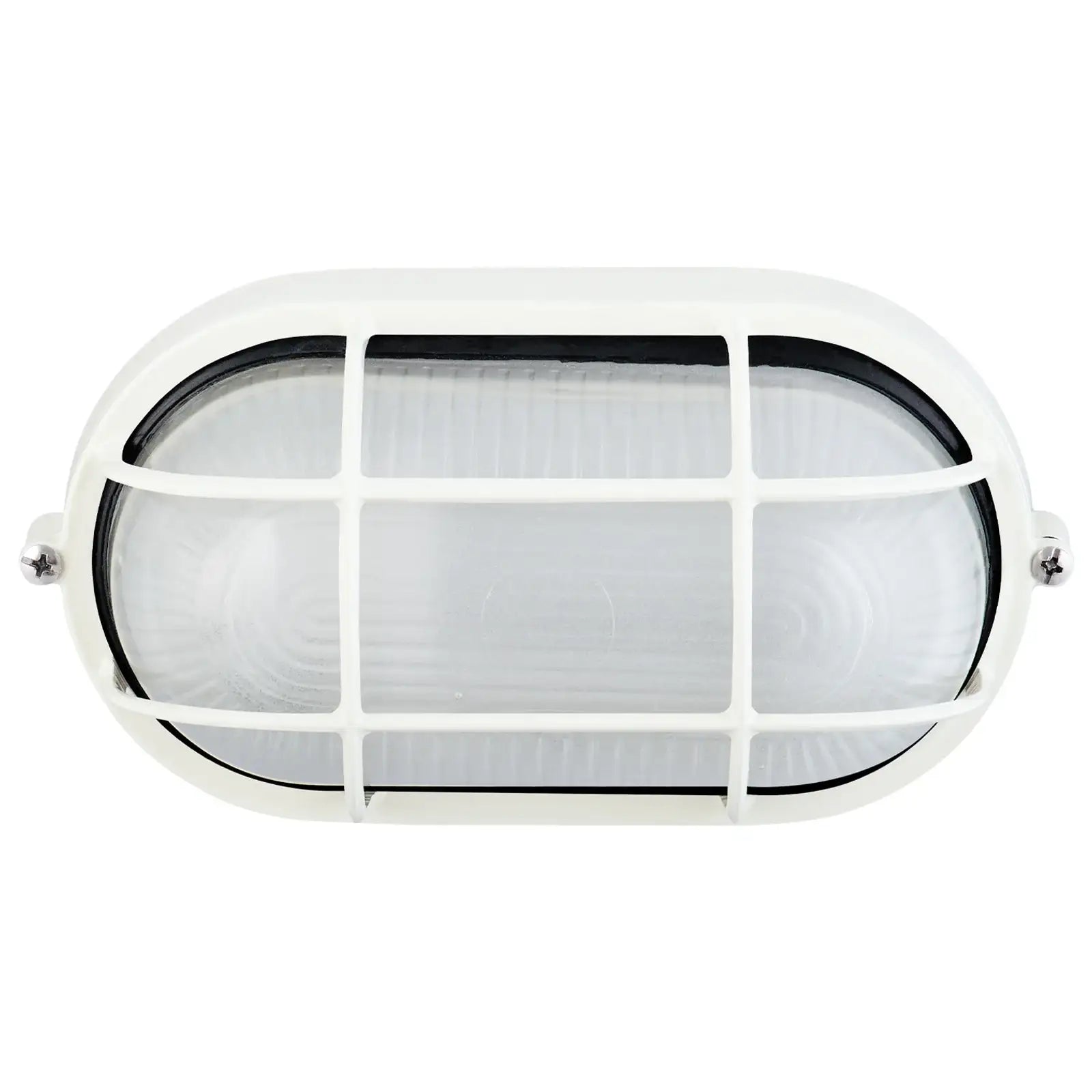 Arlec White Oval Caged Bunker Light - bunker wall light