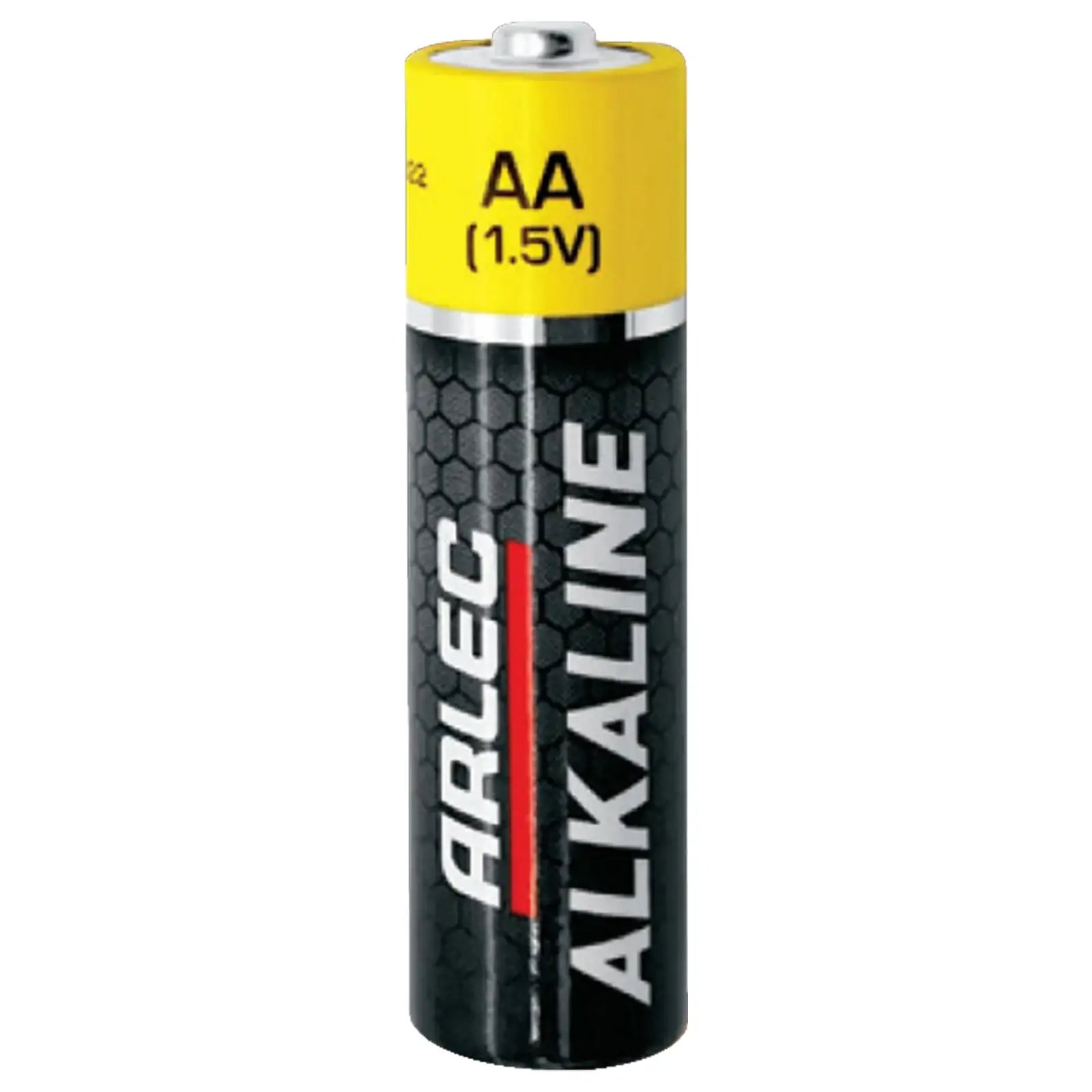 ARLEC AA 1.5V alkaline battery with black and yellow hexagonal pattern