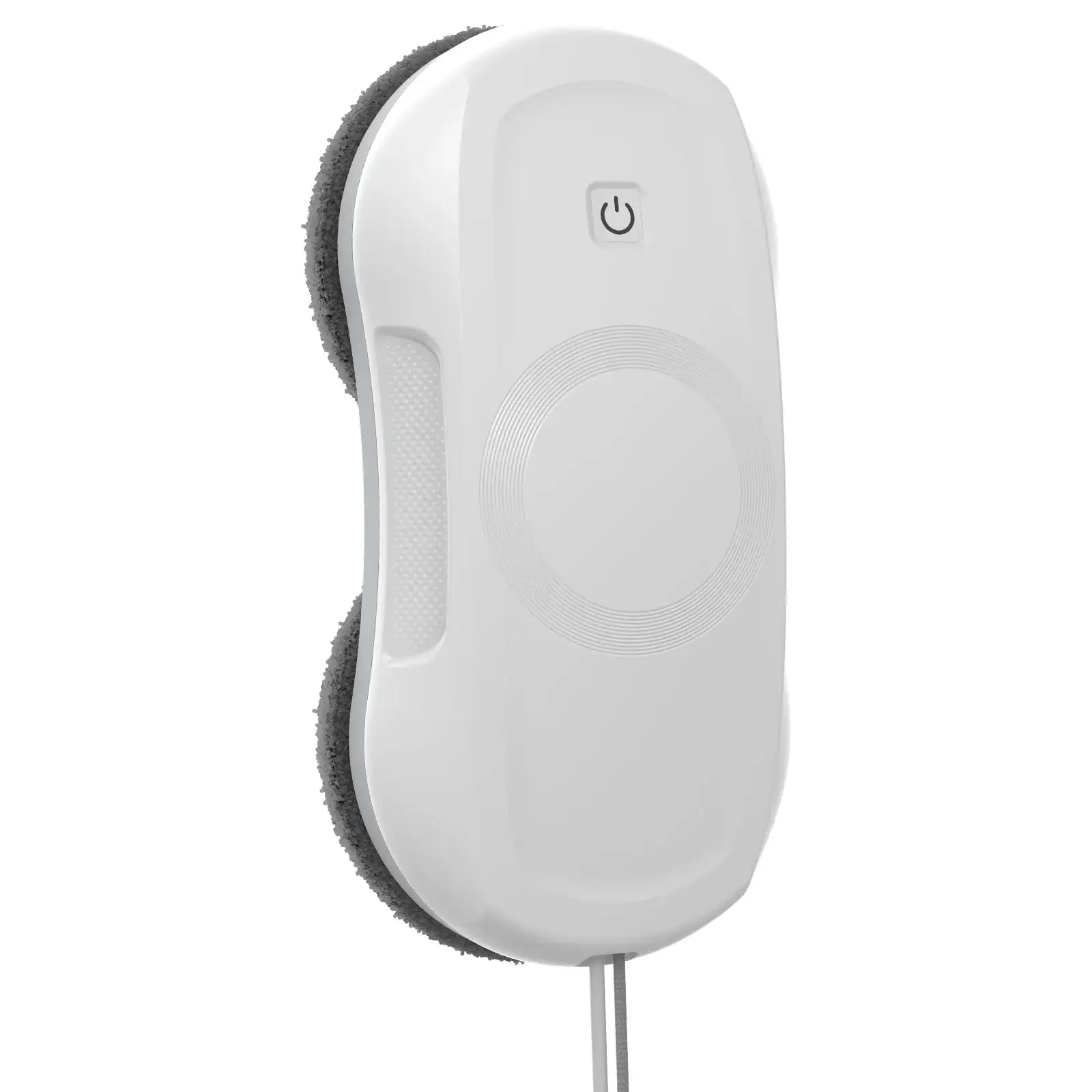 White automatic window cleaning robot with power button and dual cleaning pads